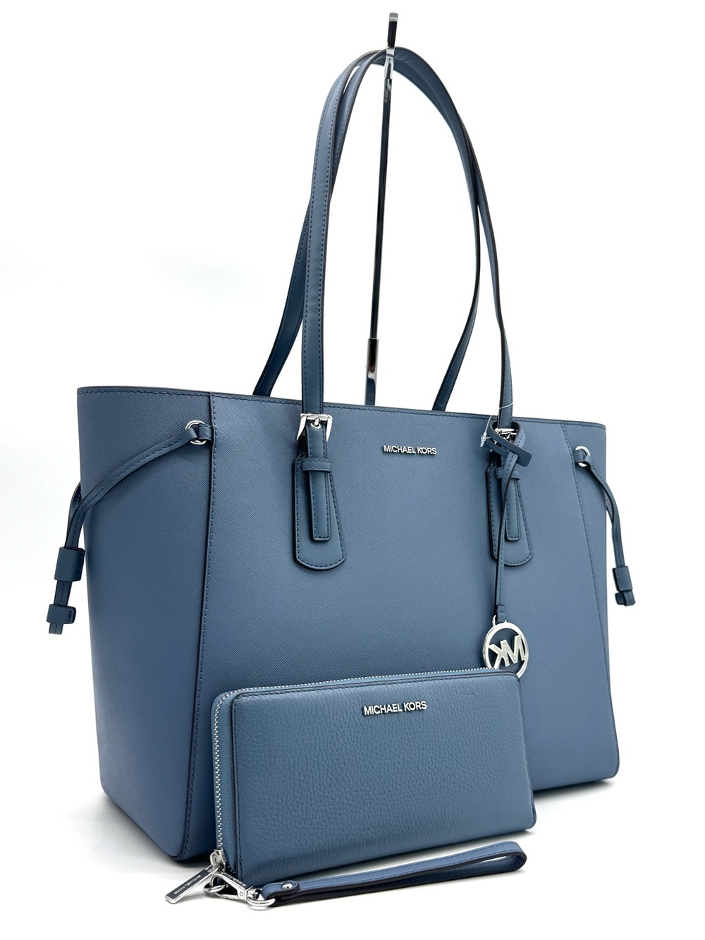 Michael Kors Voyager Large Leather Tote Bag w Matching Continental Wallet Denim